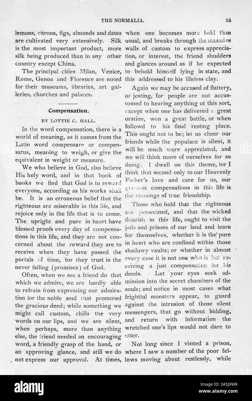 Dans l'édition 1899-01 de *The Normalia*, des sujets tels que 'The Pillager Indians', 'Friendship and Soul Health' et 'compensation' sont abordés parallèlement à des articles sur l'éducation publique. Banque D'Images