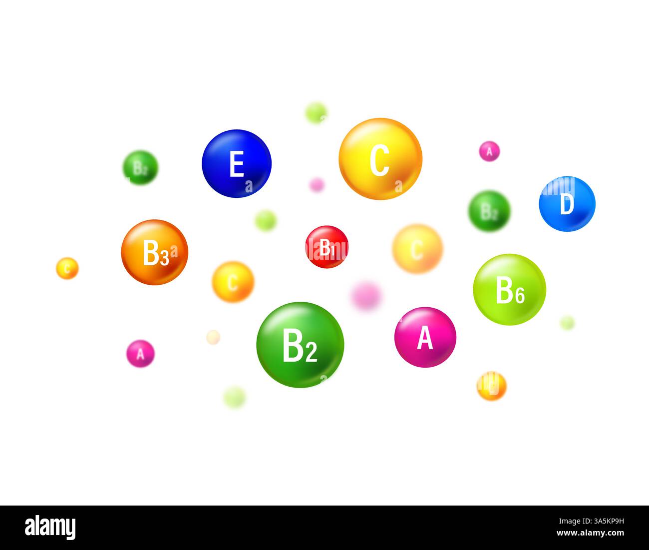 Complexe vitaminique et minéral essentiel. Capsules multivitamines isolées sur fond bleu Illustration de Vecteur