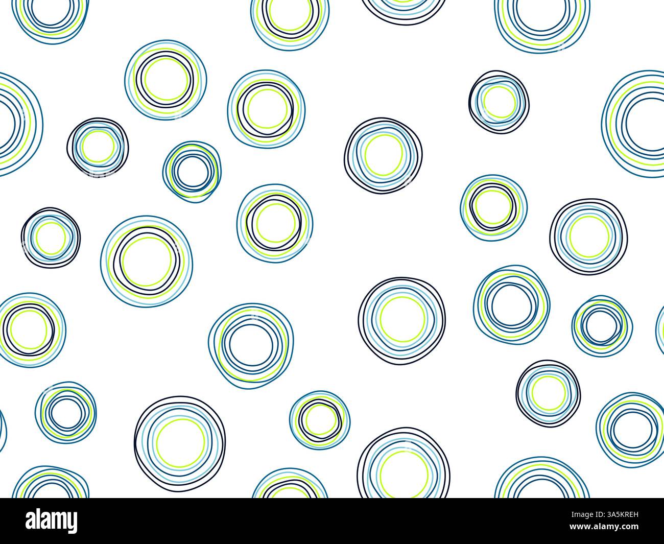 Un design vivant et coloré mettant en valeur des motifs circulaires dessinés à la main dans des tons bleus et verts. Illustration de Vecteur