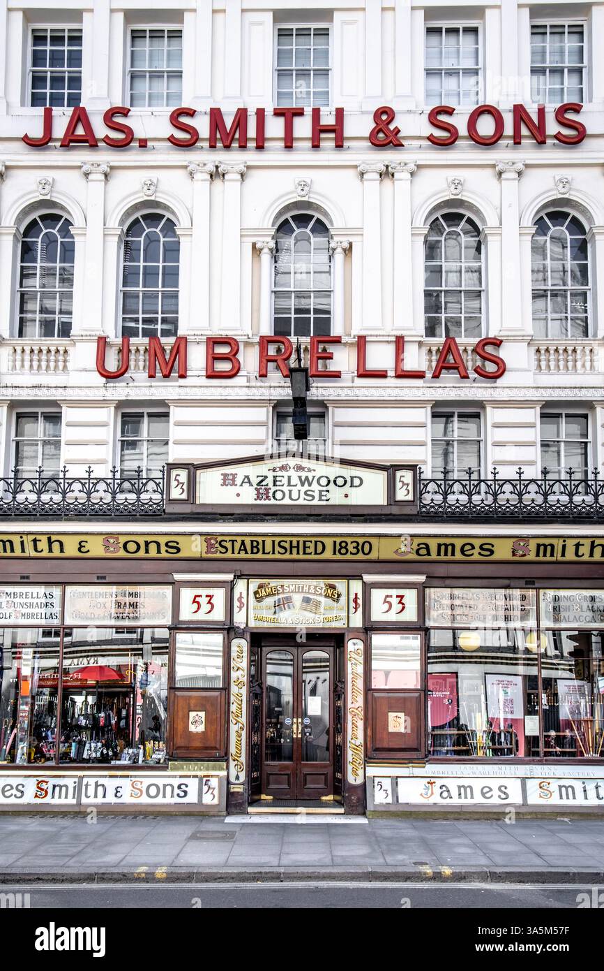 Boutique de parapluies victorienne historique James Smith & sons, Bloomsbury, Londres, Angleterre Banque D'Images