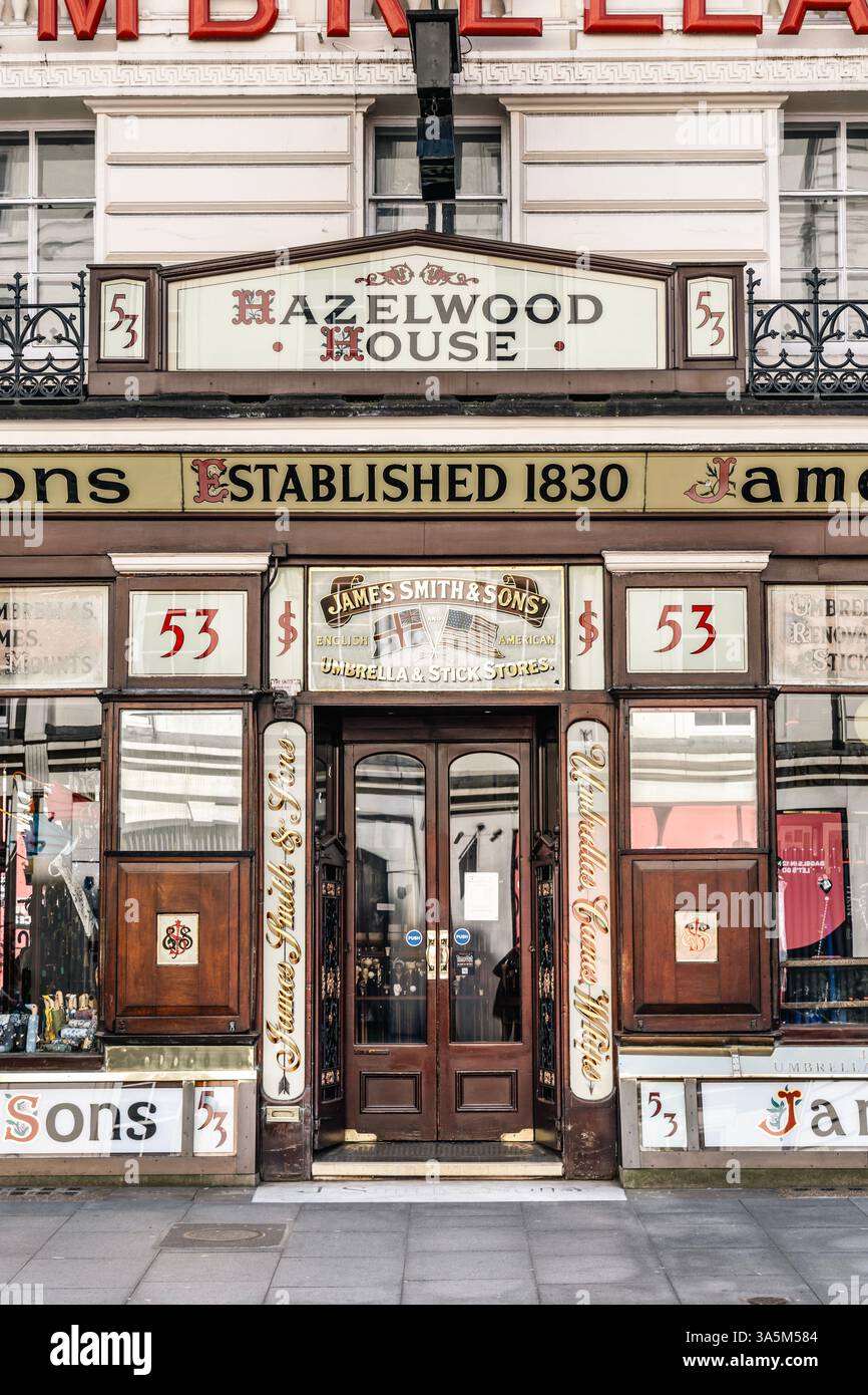 Boutique de parapluies victorienne historique James Smith & sons, Bloomsbury, Londres, Angleterre Banque D'Images