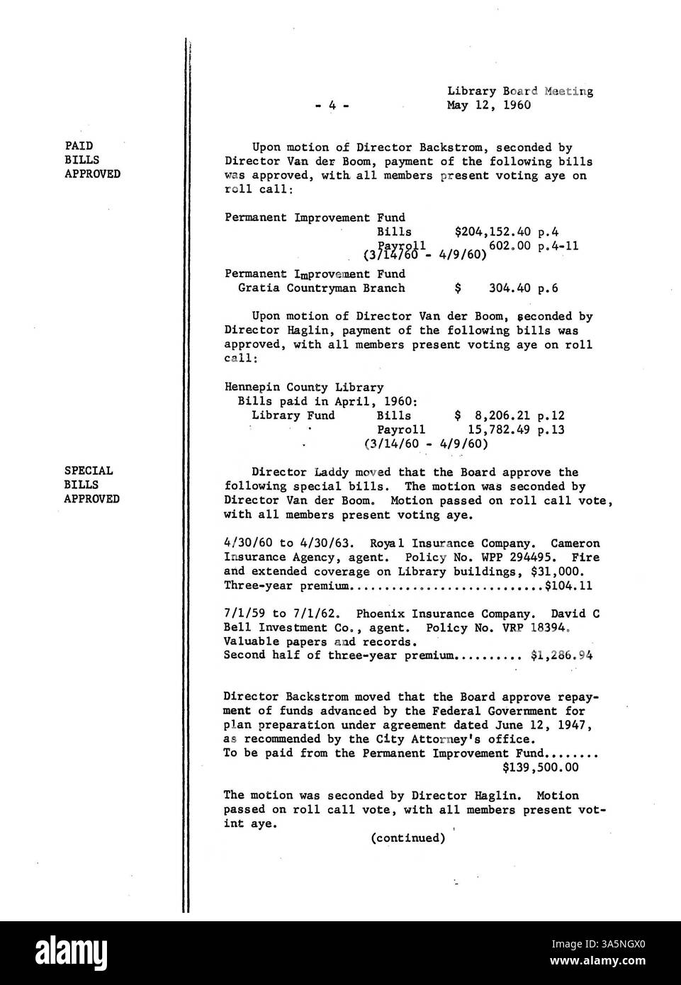 1960 procès-verbal de réunion du conseil d'administration de la Bibliothèque publique de Minneapolis, axé sur les opérations de la bibliothèque, les services de bibliothèque publique et la planification financière. Banque D'Images 1960 procès-verbal de réunion du conseil d'administration de la Bibliothèque publique de Minneapolis, axé sur les opérations de la bibliothèque, les services de bibliothèque publique et la planification financière. Banque D'Images