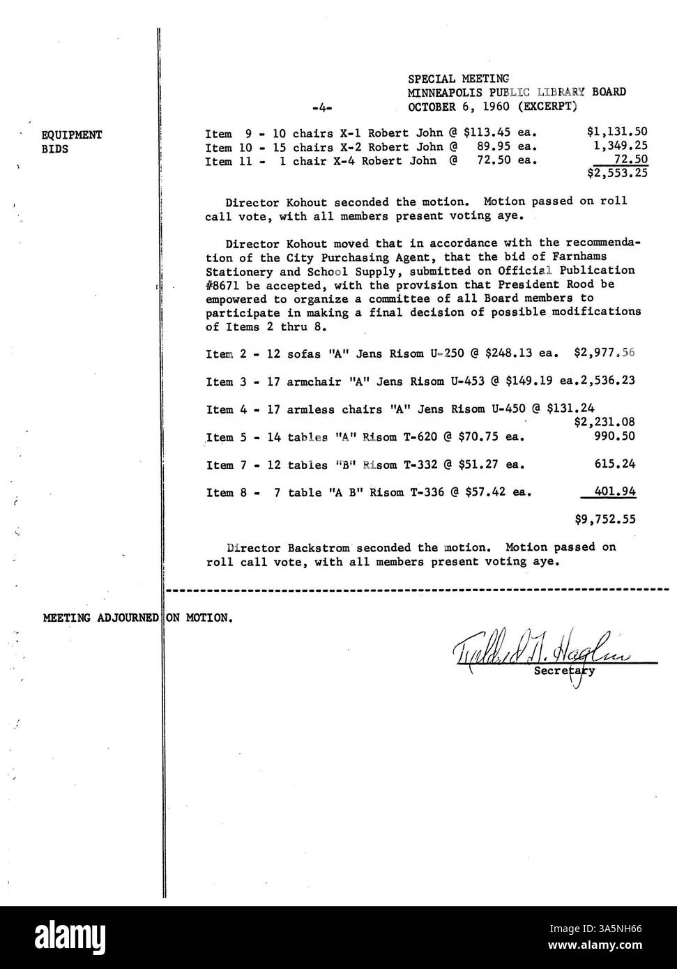 1960 procès-verbaux de réunion du conseil d'administration de la Bibliothèque publique de Minneapolis, documentant les décisions sur la planification financière, l'expansion des services de bibliothèque et les efforts de sensibilisation de la communauté pour les services publics. Banque D'Images 1960 procès-verbaux de réunion du conseil d'administration de la Bibliothèque publique de Minneapolis, documentant les décisions sur la planification financière, l'expansion des services de bibliothèque et les efforts de sensibilisation de la communauté pour les services publics. Banque D'Images