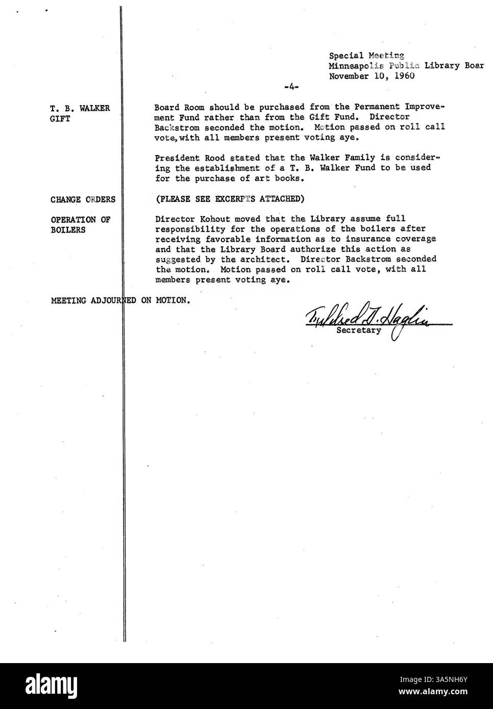 Le procès-verbal de la réunion de 1960 du conseil d'administration de la bibliothèque publique de Minneapolis, détaillant les décisions financières, la planification du programme et les stratégies d'expansion des services de bibliothèque. Banque D'Images Le procès-verbal de la réunion de 1960 du conseil d'administration de la bibliothèque publique de Minneapolis, détaillant les décisions financières, la planification du programme et les stratégies d'expansion des services de bibliothèque. Banque D'Images