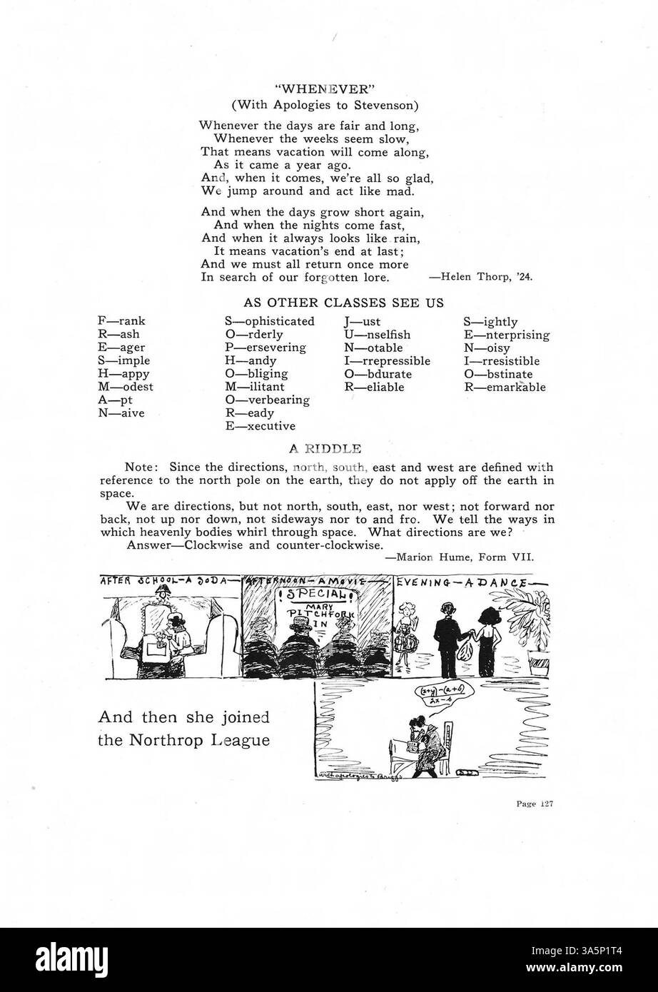 Cet annuaire de 1921 documente les activités des élèves, enseignants, sportifs et parascolaires du Northrop Collegiate au cours de l'année scolaire 1920-1921/09. Banque D'Images