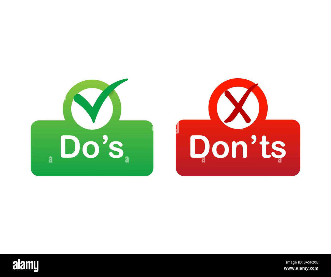 Dos et donts badge rouge et vert. Simple plat moderne logotype info design graphique isolé sur fond blanc. Concept de règles de conduite pour Illustration de Vecteur