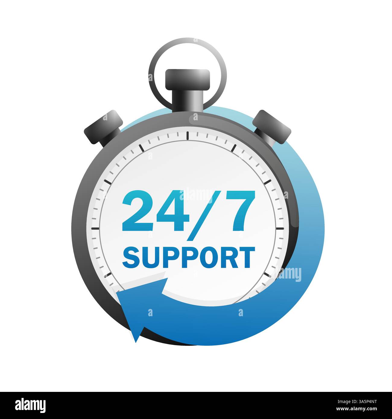 24/7 icône sur fond blanc. Icône de vecteur de flèche. Service clientèle. Logo vectoriel. Logo rond. Illustration de Vecteur