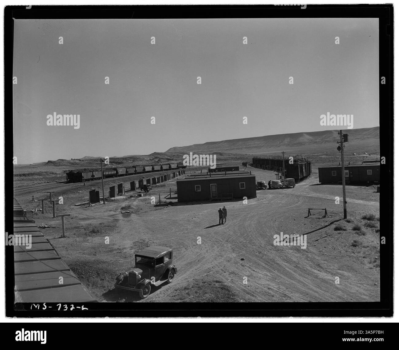 Maisons de voitures Box dans un projet de logement d'entreprise pour les mineurs à la mine Reliance de Union Pacific Coal Company. Certains sont posés sur des fondations en béton, tandis que d'autres restent sur des roues. Banque D'Images