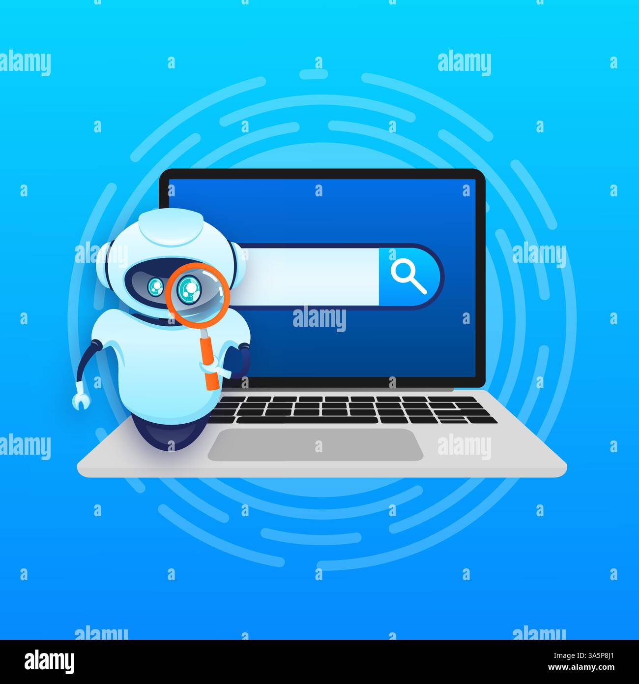 Search bot dans le style de dessin animé. Intelligence artificielle. Vecteur isométrique. Illustration vectorielle Illustration de Vecteur