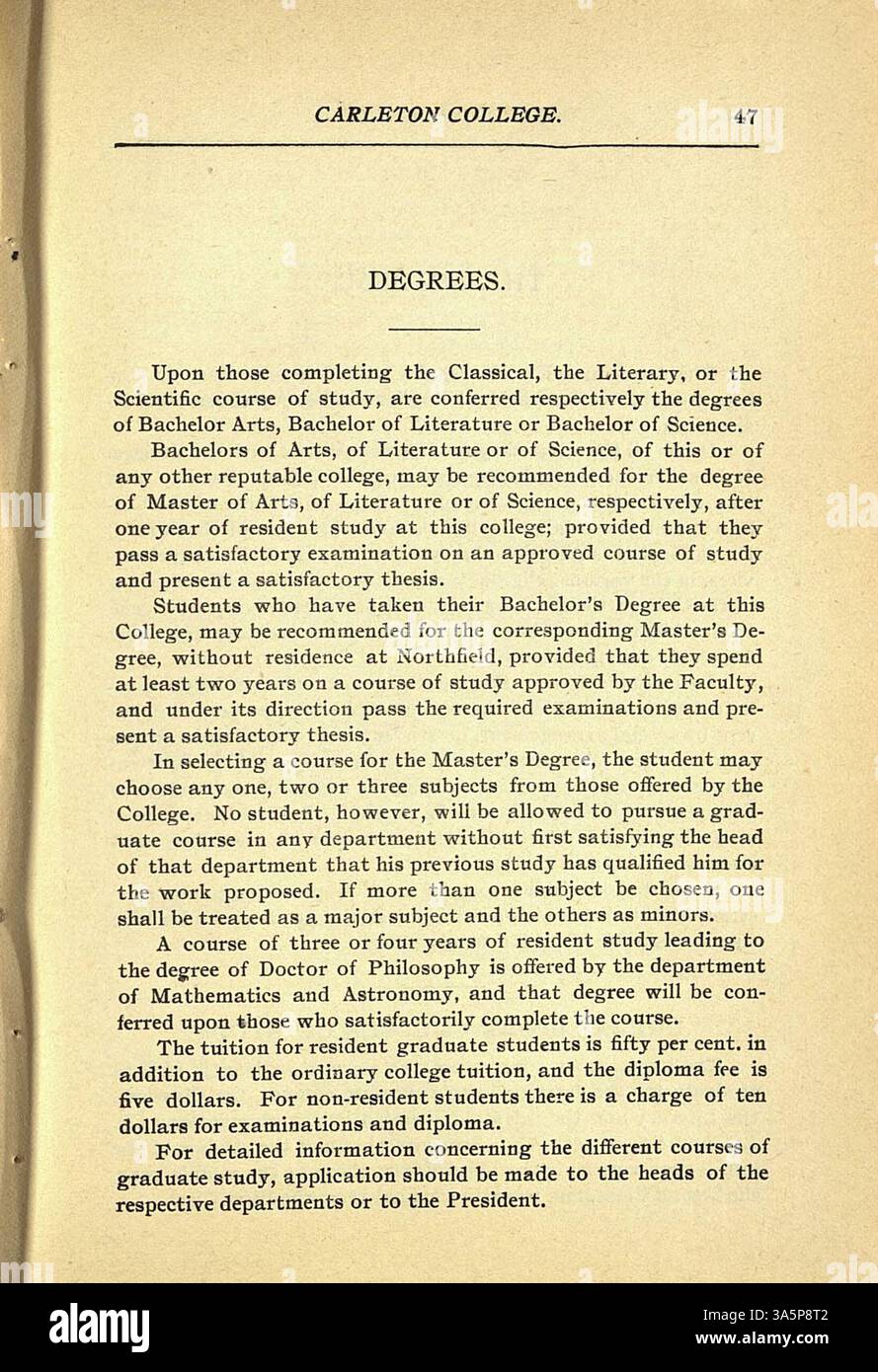 Le catalogue 1899-1900 du Collège Carleton offre des renseignements détaillés sur les cours, les professeurs, les étudiants et les anciens élèves. Il fournit également un calendrier académique, un aperçu historique et des descriptions de département. Banque D'Images