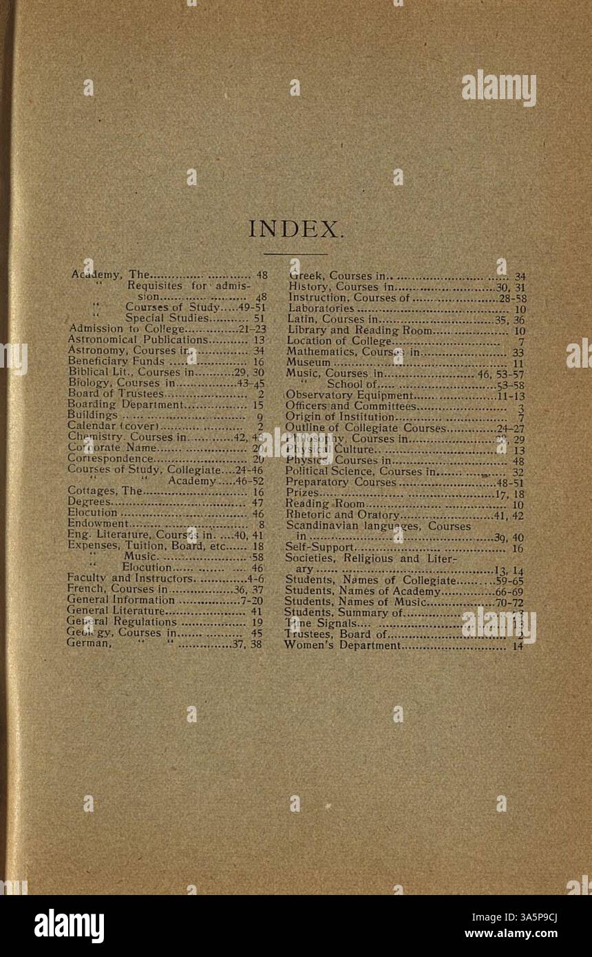 Le catalogue 1899-1900 du Collège Carleton répertorie les cours, les professeurs, les étudiants, les anciens élèves et fournit l'histoire de l'établissement, y compris un calendrier et des directives d'admission. Banque D'Images