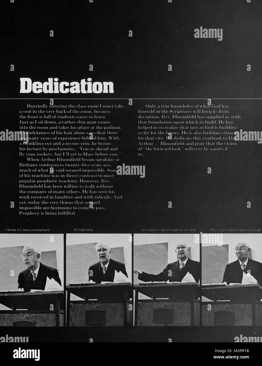 Cet annuaire du Bethany Fellowship Missionary Training Center en 1973 documente les expériences académiques, sociales et spirituelles des étudiants et des enseignants au cours de l'année scolaire 1972-1973/09. Banque D'Images