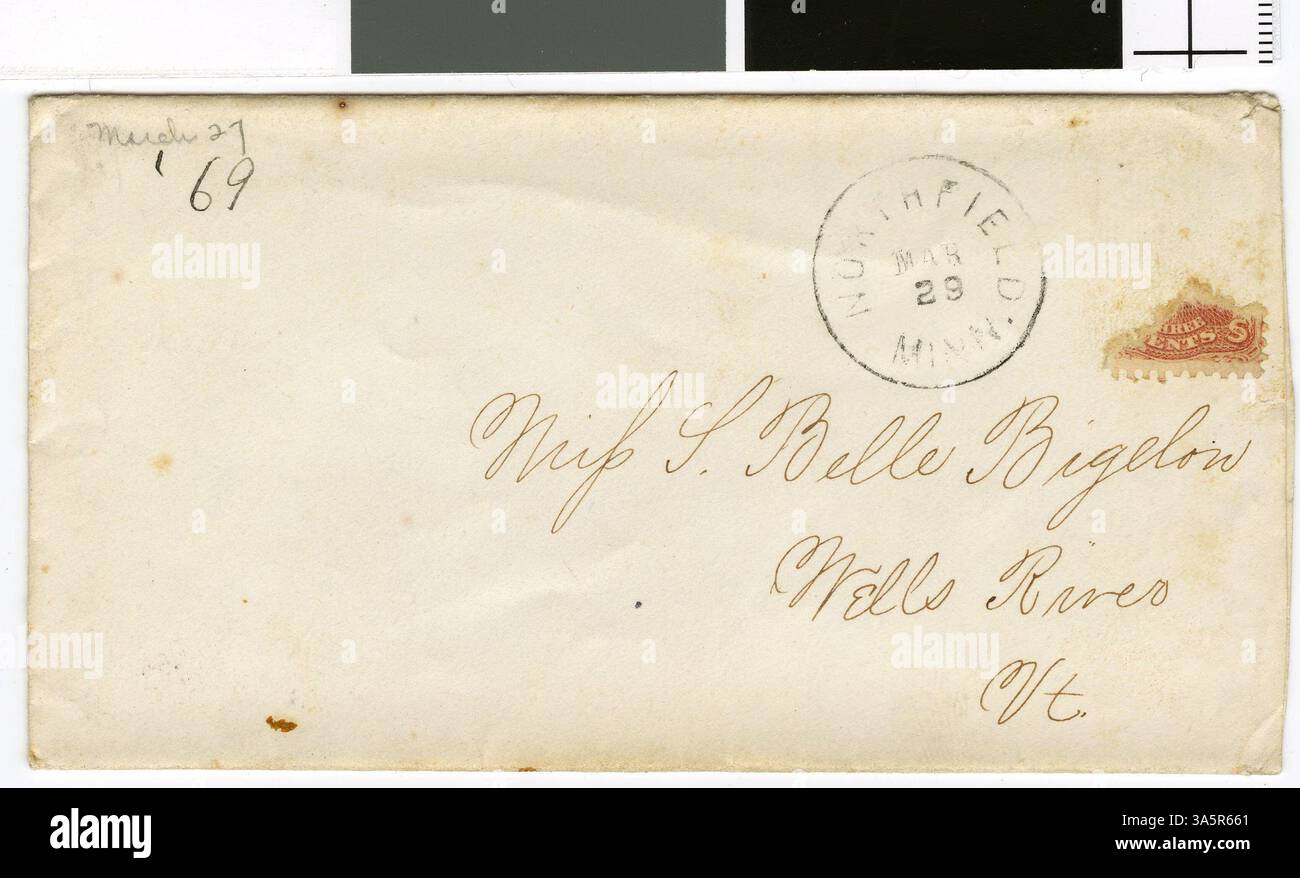 Cette lettre écrite par le professeur Horace Goodhue en 1869 à sa fiancée offre un aperçu de la vie au Collège Carleton à Northfield, Minnesota, ainsi que des réflexions personnelles. Banque D'Images
