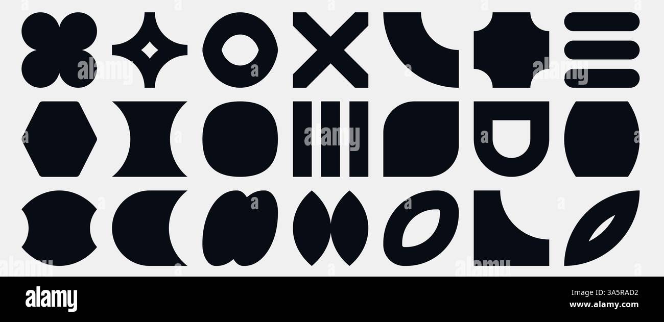 Collection de formes géométriques noires. Ensemble d'éléments rétro brutalistes à la mode. Illustration de Vecteur