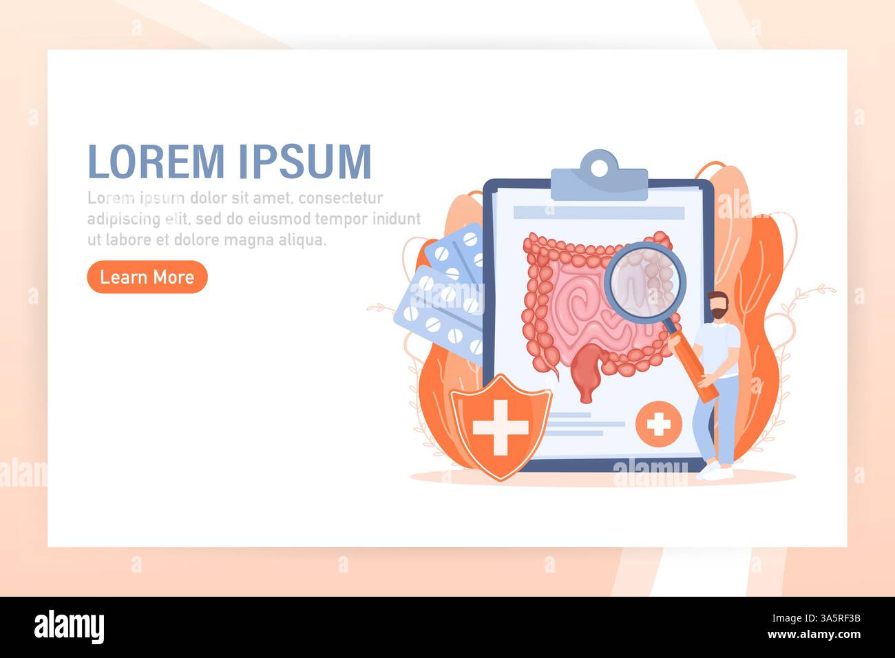 Illustration vectorielle de dessin animé. Illustration vectorielle plate avec les intestins, concept de système digestif. Caractères. Illustration de Vecteur