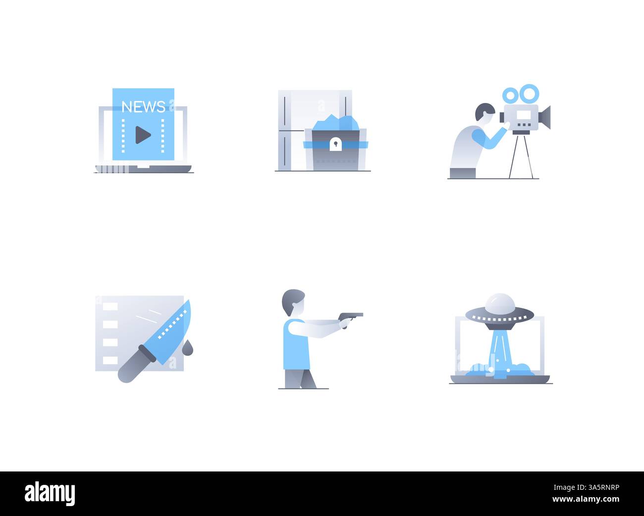 Cinéma et genres populaires - ensemble d'icônes de style design plat Illustration de Vecteur