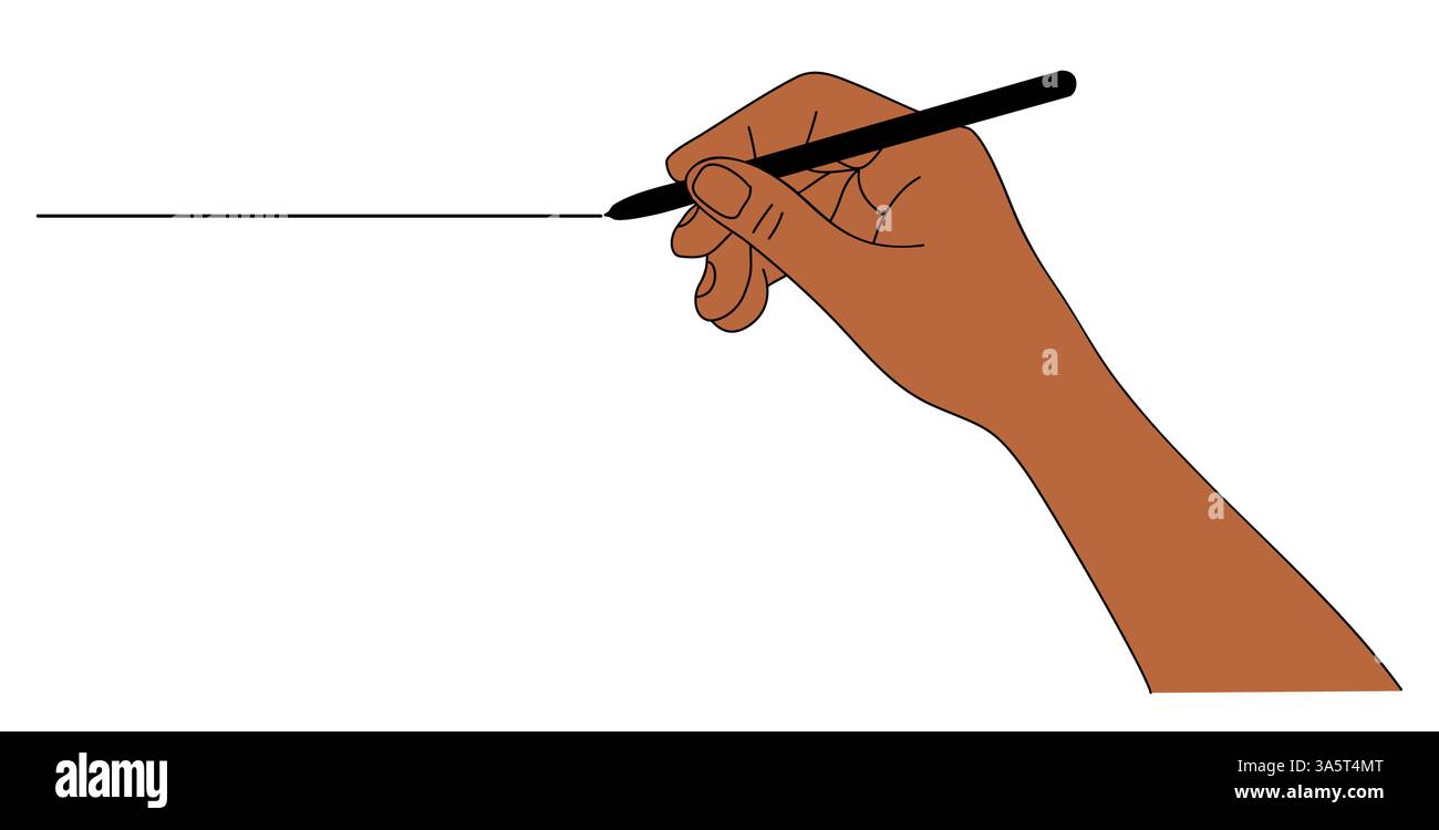 Une main tient un stylo et dessine une ligne. Illustration de Vecteur