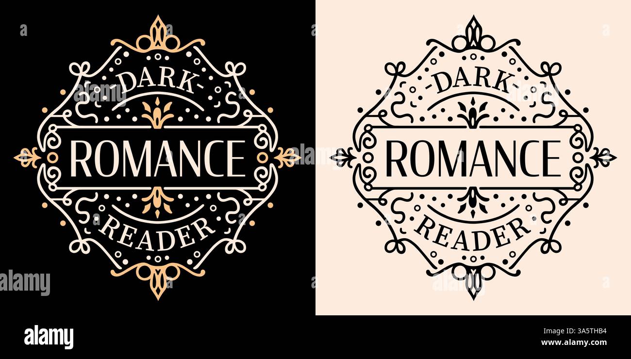 Sombre romance lecteur rond badge logo lettrage Academia gothique floral romantasy livres amoureux esthétique texte imprimable lecture club Girl design chemise. Illustration de Vecteur