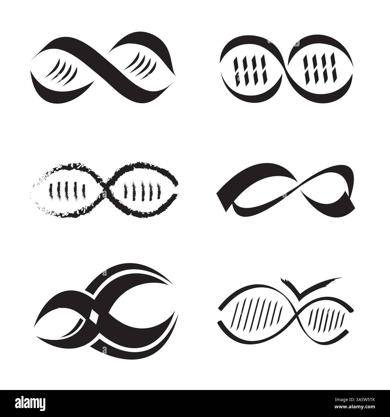 Ensemble d'icônes de symbole d'infini en forme de molécule d'ADN, vecteur noir et blanc Illustration de Vecteur