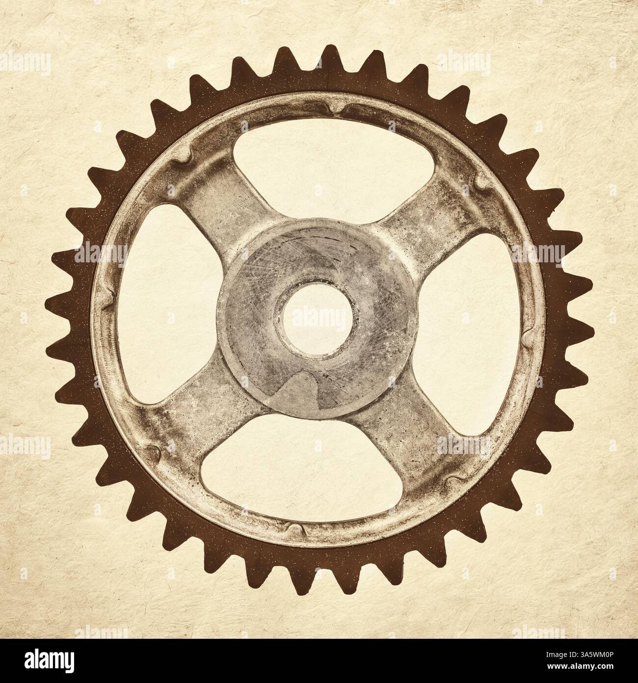 Image de style rétro d'une vieille roue dentée endommagée par les intempéries Banque D'Images