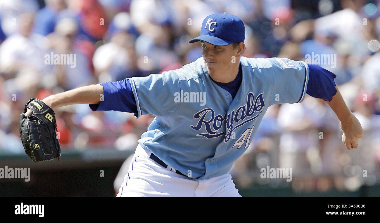 29 juin 2008 - le lanceur de secours des Royals de Kansas City Jimmy Gobble travaille en sixième manche lors de la rencontre contre les Cardinals Louis. Les Cardinals battent les Royals, 9-6, au Kauffman Stadium de Kansas City, Missouri, le dimanche 29 juin 2008. (John Sleezer/Kansas City Star/MCT) (image crédit : © John Sleezer/MCT/ZUMAPRESS.com) Banque D'Images