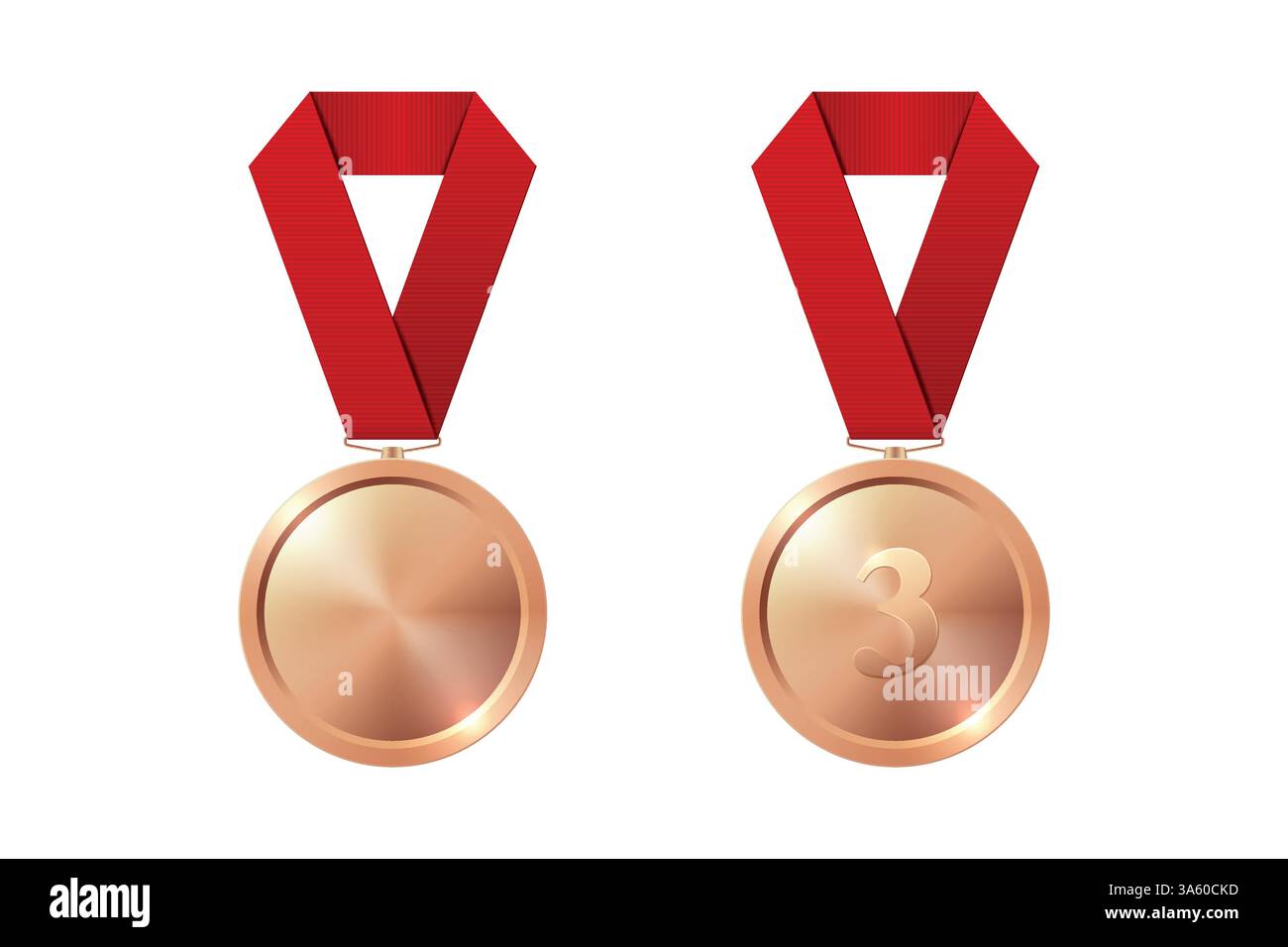 Vector Bronze Award Medal Icon Set avec rubans de couleur Close-up isolé. Médaille de bronze troisième place et Médaille vierge. Concept de victoire de tournoi sportif Illustration de Vecteur