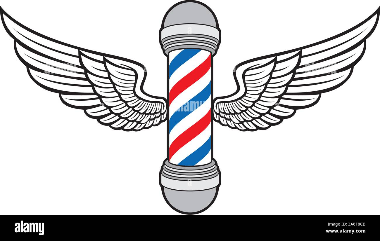 Perche de barbier avec ailes. Salon de coiffure. Illustration vectorielle. Illustration de Vecteur