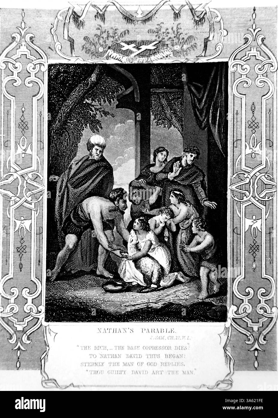 La parabole de Nathan des deux hommes un riche un pauvre, l'homme riche avait un troupeau de moutons le pauvre homme avait juste une brebis dont lui et sa famille s'occupaient Li Banque D'Images