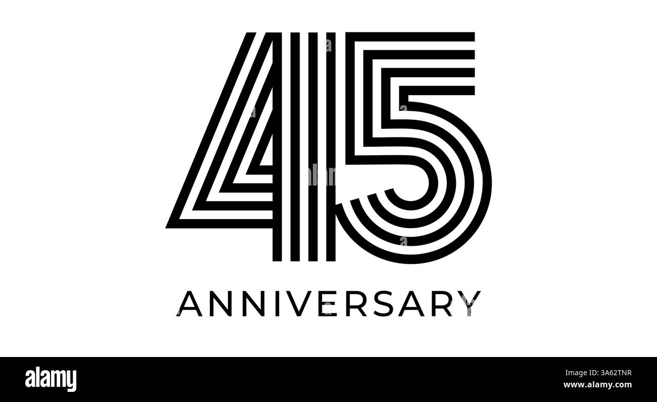 signe 45e anniversaire, numéro géométrique rayé 45 pour carte de voeux, conception d'événement d'anniversaire, matériaux de marketing d'entreprise, logo de jubilé de mariage Illustration de Vecteur