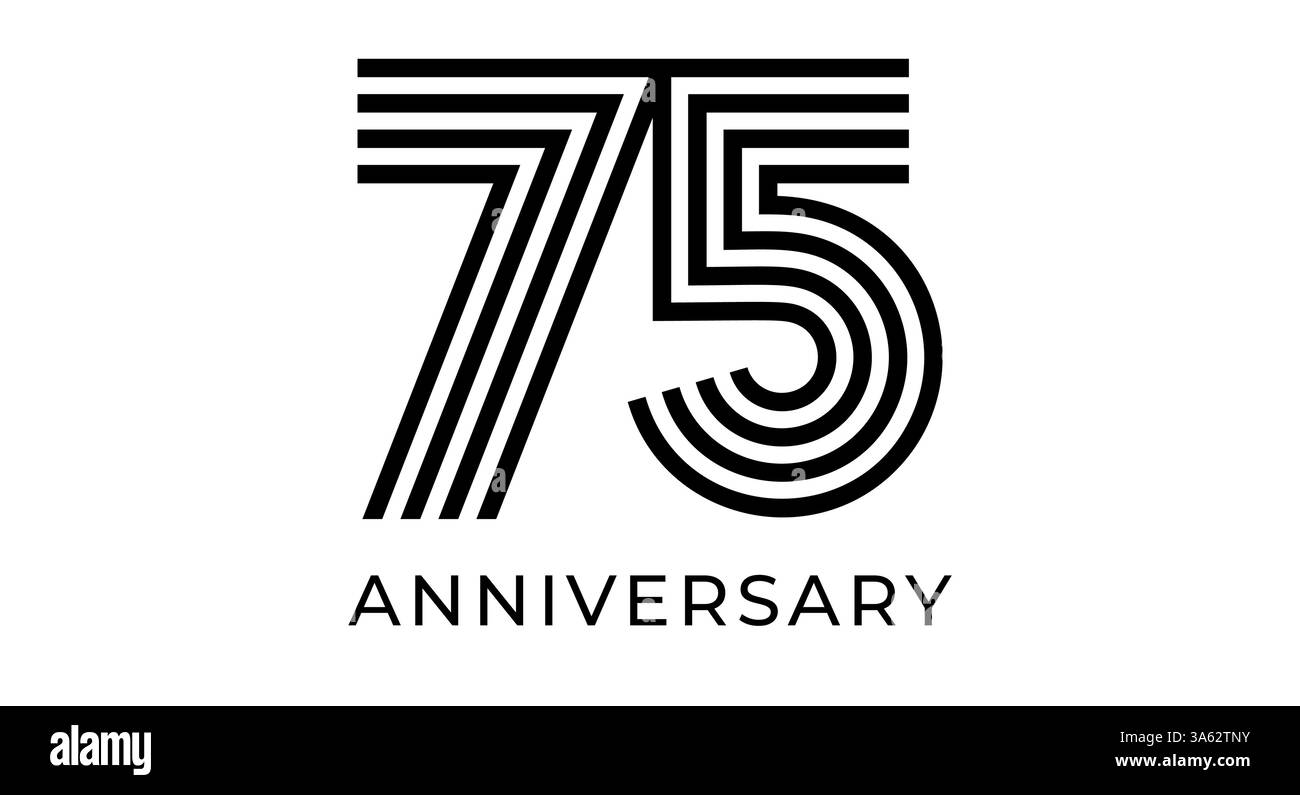 signe 75e anniversaire, numéro géométrique rayé 75 pour carte de voeux, conception d'événement d'anniversaire, matériaux de marketing d'entreprise, logo de jubilé de mariage Illustration de Vecteur