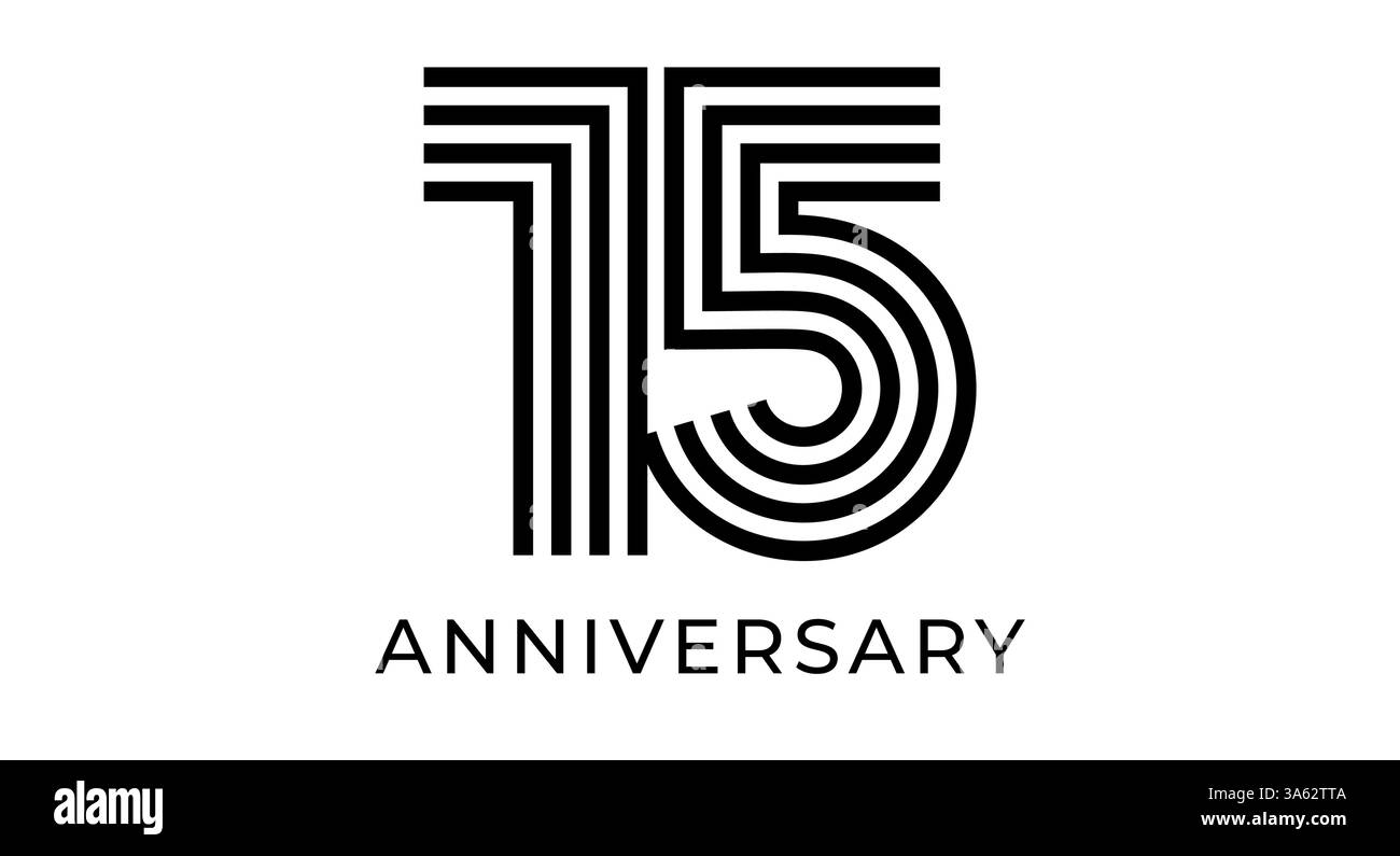 signe 15ème anniversaire, numéro géométrique rayé 15 pour carte de voeux, conception d'événement d'anniversaire, matériaux de marketing d'entreprise, logo de jubilé de mariage Illustration de Vecteur