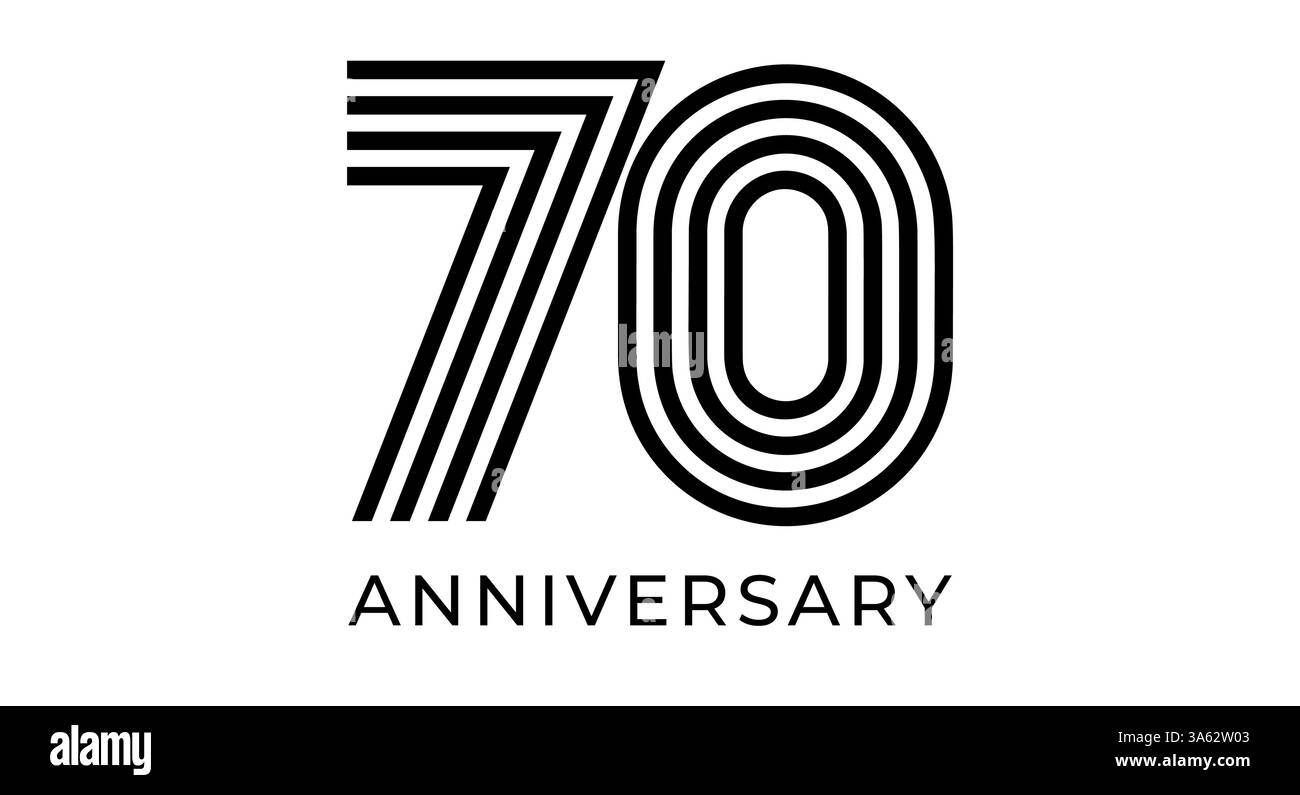 Logo minimaliste du 70e anniversaire, lignes géométriques numéro 70 pour carte de voeux d'entreprise, conception Web et événementielle, image de marque d'entreprise, matériel de marketing Illustration de Vecteur