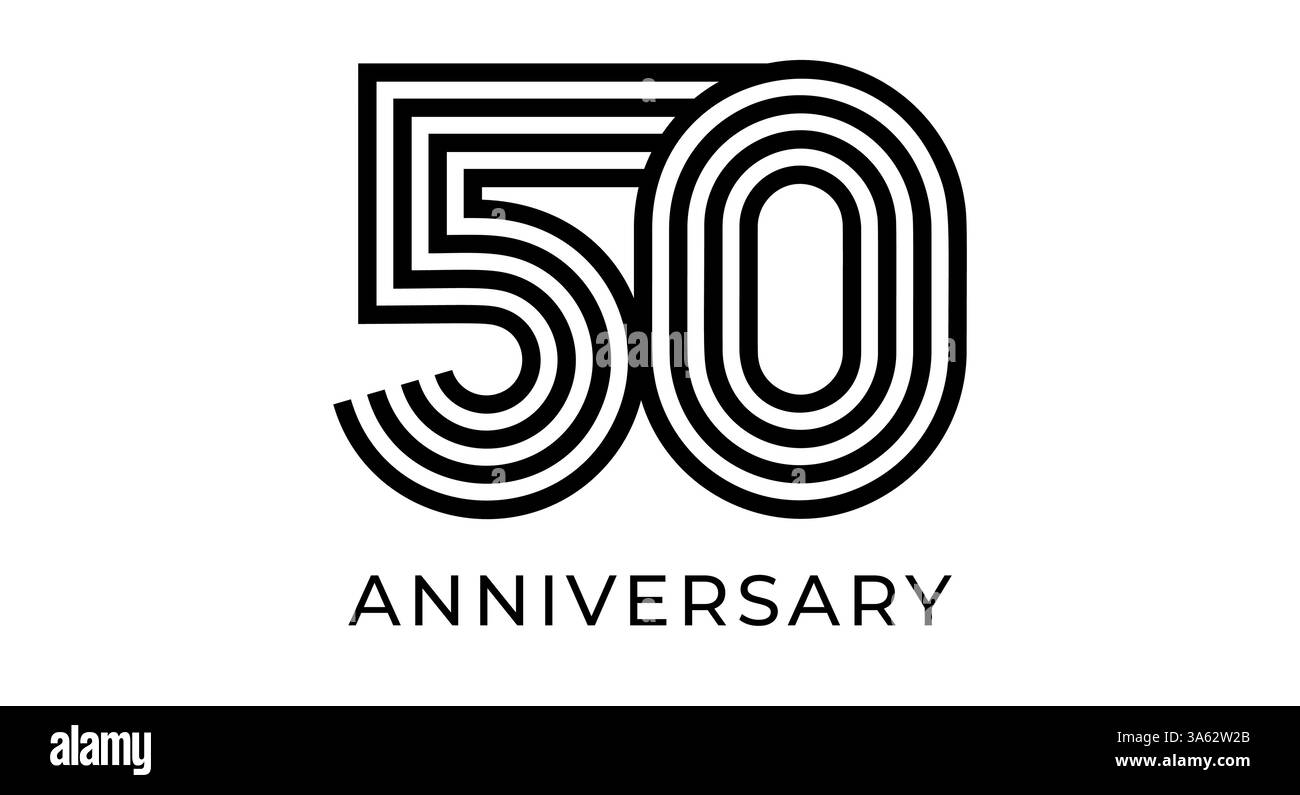 Logo typographique moderne du 50e anniversaire avec des lignes géométriques audacieuses. Numéro 50 pour les célébrations de l'entreprise, l'image de marque commerciale, le matériel de marketing Illustration de Vecteur