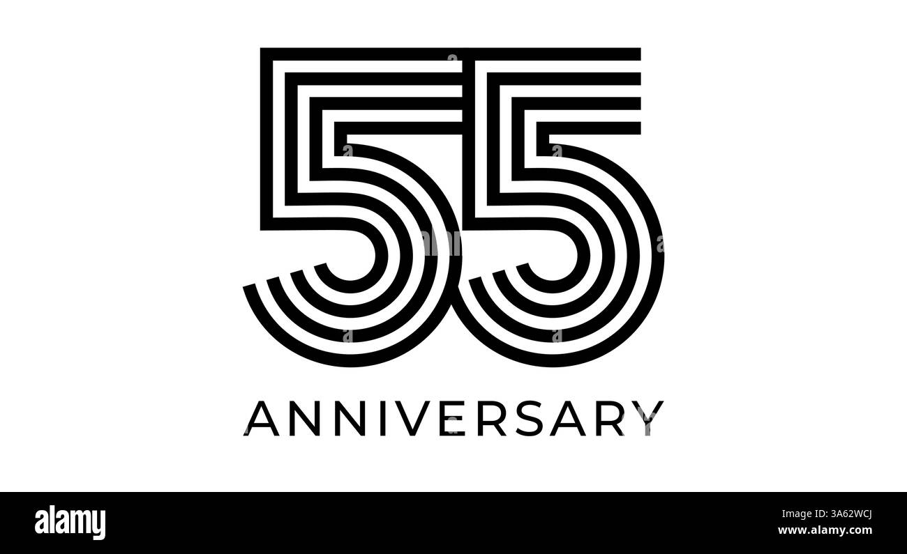 signe 55e anniversaire, numéro géométrique rayé 55 pour carte de voeux, conception d'événement d'anniversaire, matériaux de marketing d'entreprise, logo de jubilé de mariage Illustration de Vecteur