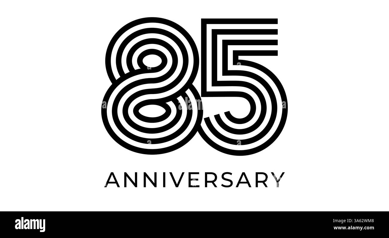 signe 85e anniversaire, numéro géométrique rayé 85 pour carte de voeux, conception d'événement d'anniversaire, matériaux de marketing d'entreprise, logo de jubilé de mariage Illustration de Vecteur