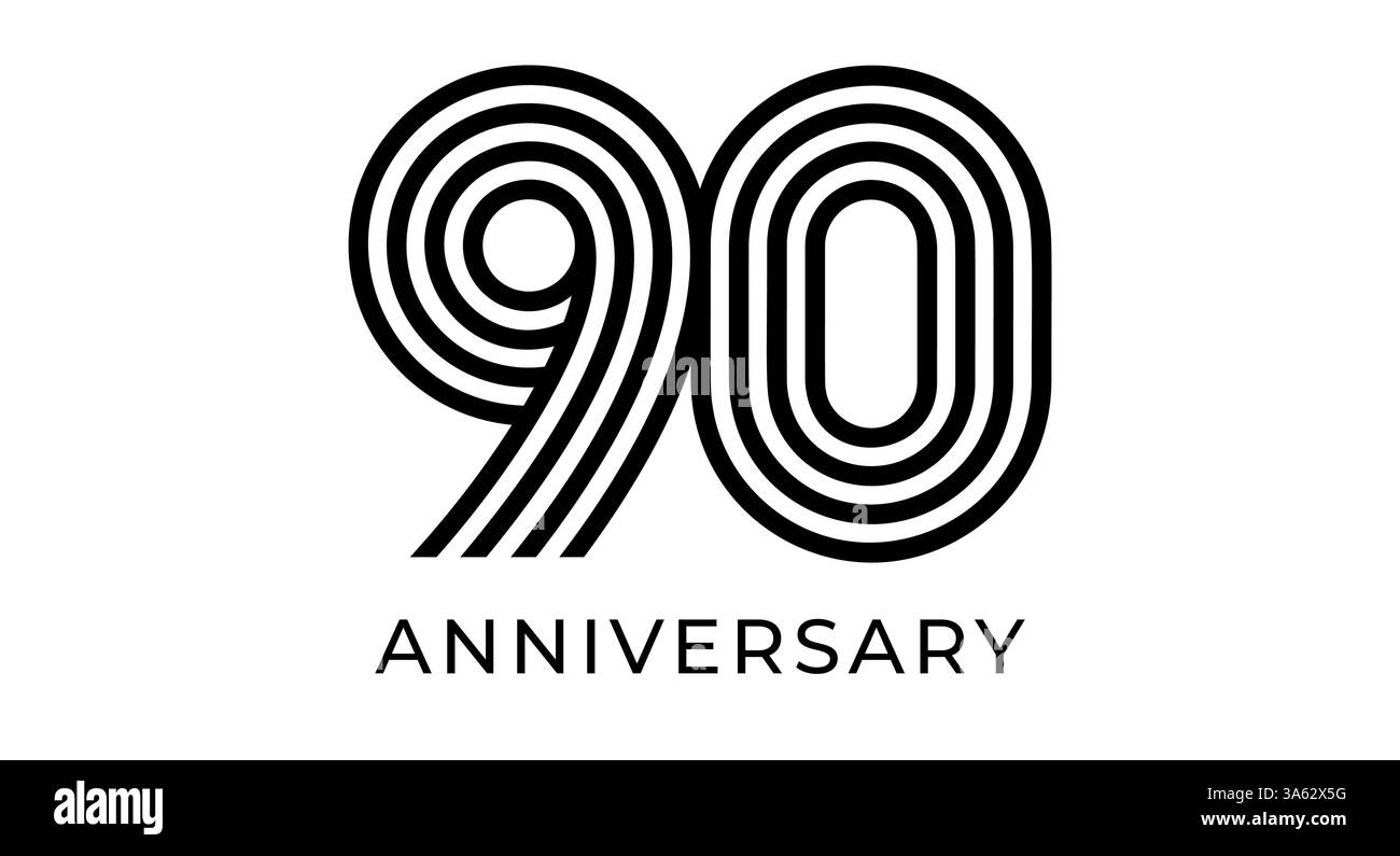 Logo minimaliste du 90e anniversaire, lignes géométriques numéro 90 pour carte de voeux d'entreprise, conception Web et événementielle, image de marque d'entreprise, matériel de marketing Illustration de Vecteur