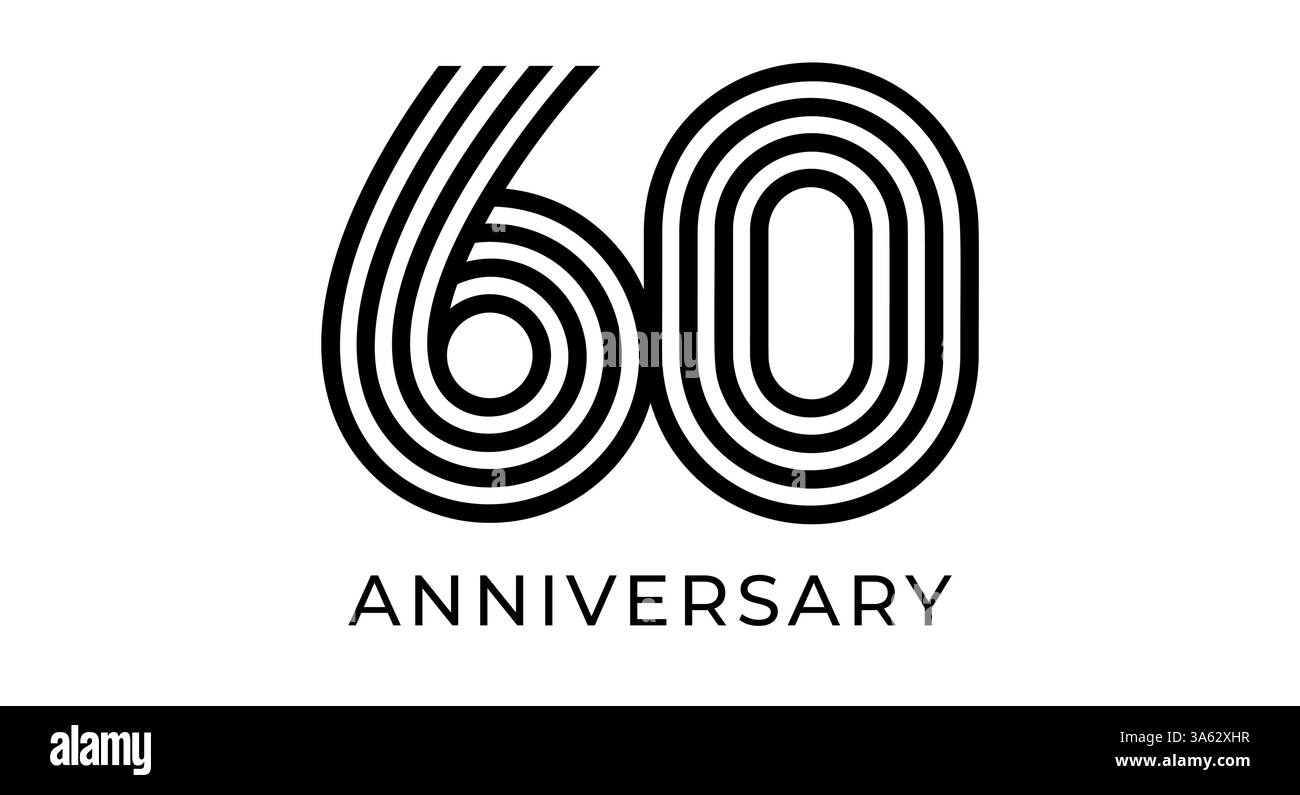 Logo minimaliste du 60e anniversaire, lignes géométriques numéro 60 pour carte de voeux d'entreprise, conception Web et événementielle, image de marque d'entreprise, matériel de marketing Illustration de Vecteur