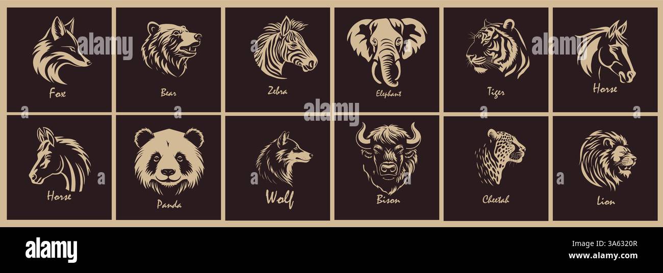 Ensemble de logos d'animaux. dessin à la main. Pas ai, illustration vectorielle Illustration de Vecteur