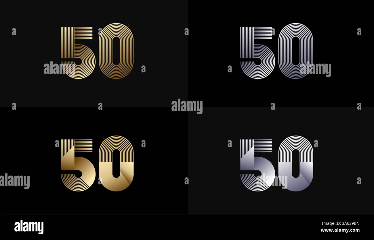 Numéro Design Line Stripes in Luxury Gold 50ème, 50ème anniversaire avec Gold Metallic Line, Luxury, Line et Shape concept. Illustration de Vecteur