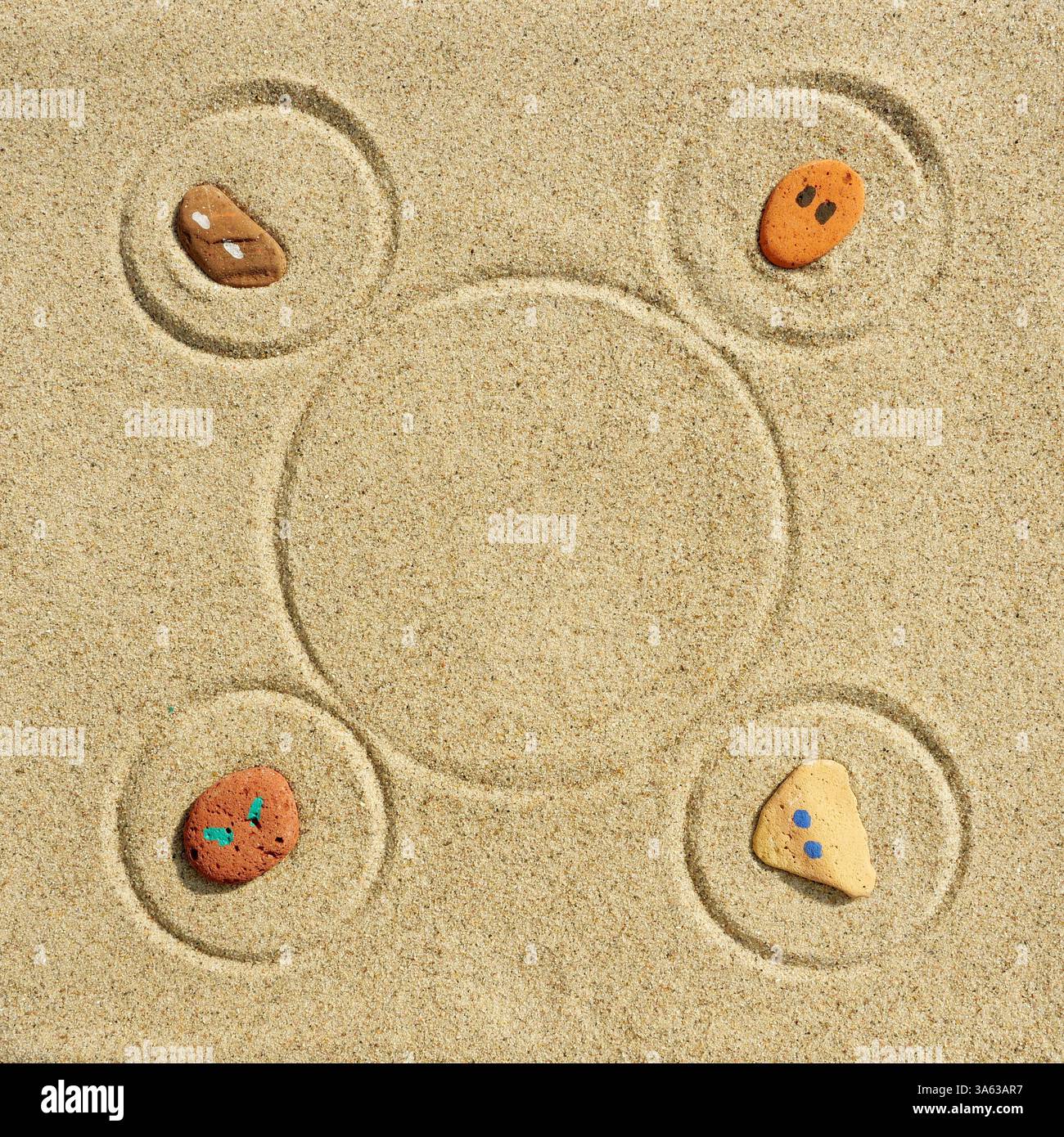 Constellation systémique, 'célibataires' dans un contexte d'isolement. Possibilité de participation communautaire et sociale. Image pour thérapie et psychologie Banque D'Images