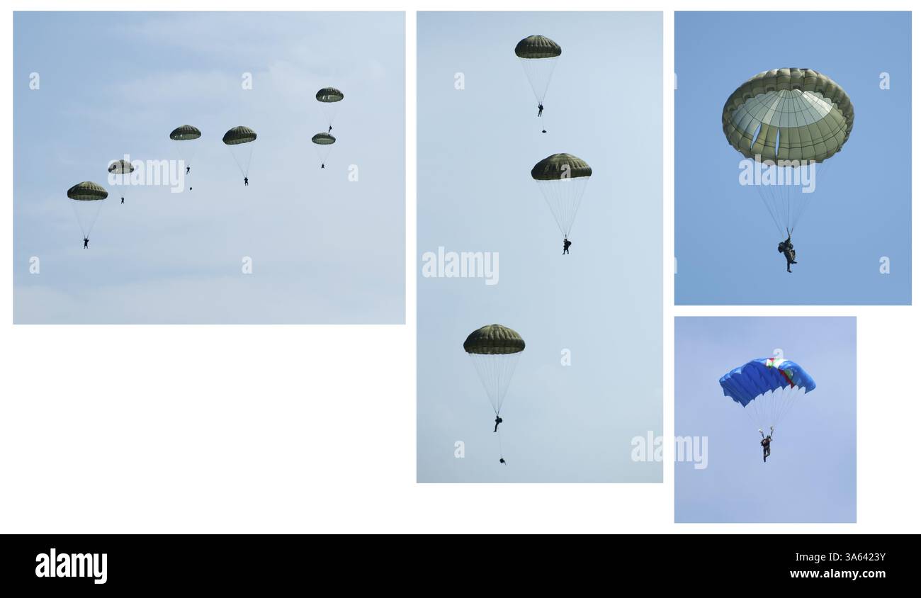Groupe de parachutistes, et indépendants. Cinq images Banque D'Images
