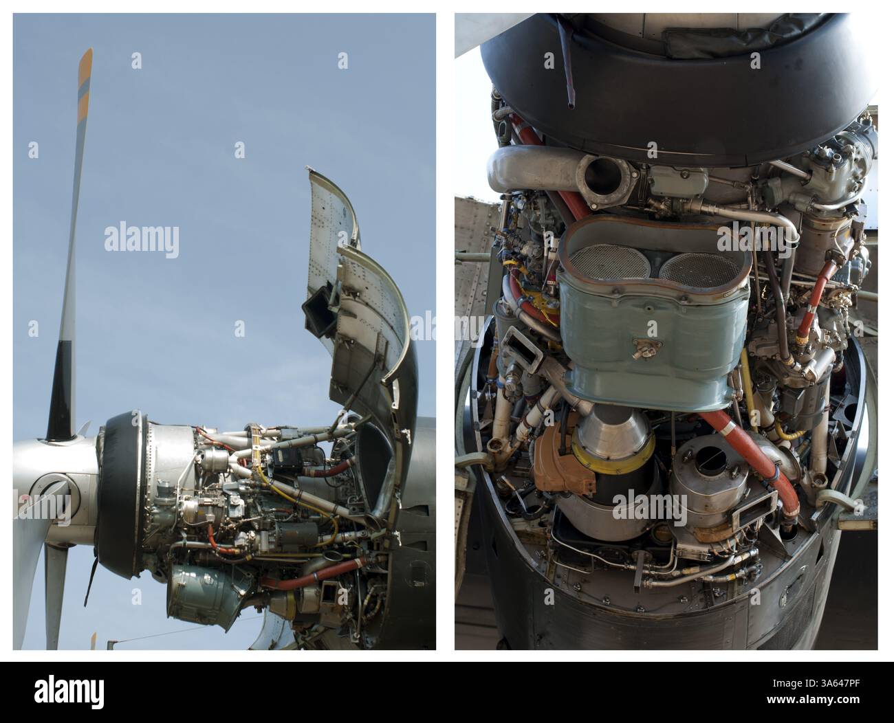 Avion moteur démonté. Deux images verticale Banque D'Images