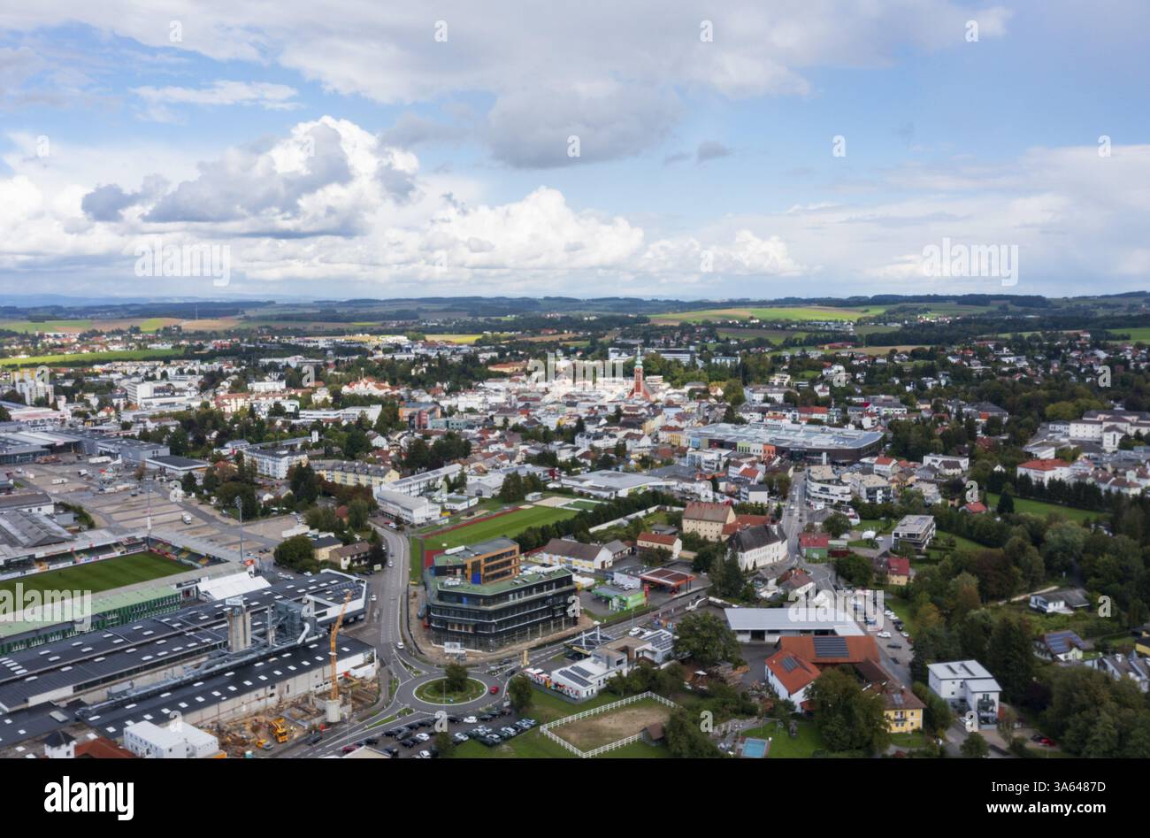 Image drone, vue sur la ville, Ried im Innkreis, Innviertel haute-Autriche, Autriche, Europe Banque D'Images