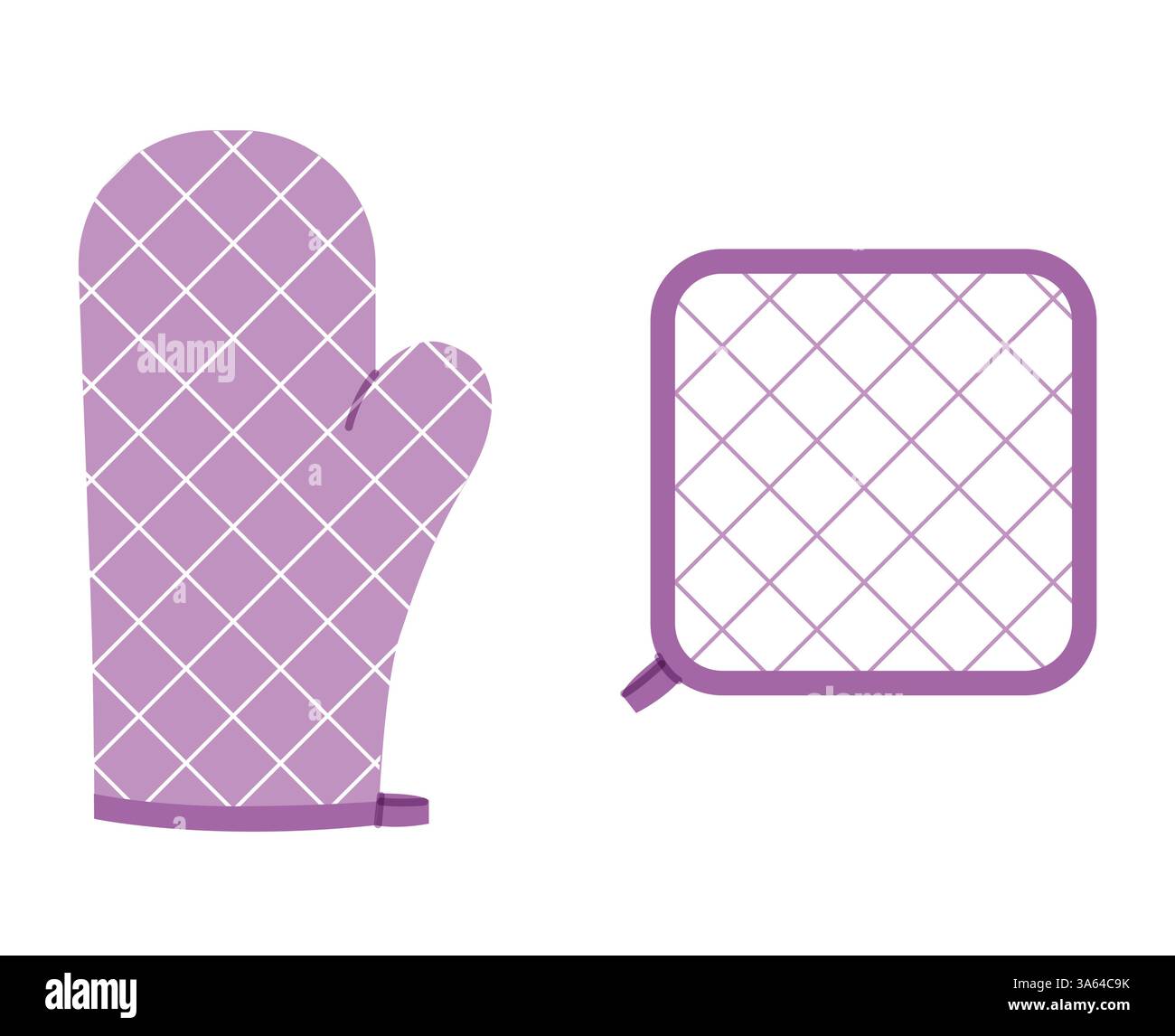 Gants de four Mitt et potholder mode violet dessin animé fenêtre tartan motif motif main accessoire vêtements illustration technique vêtement. Vue avant Vector pour hommes, femmes, plat de style unisexe Illustration de Vecteur