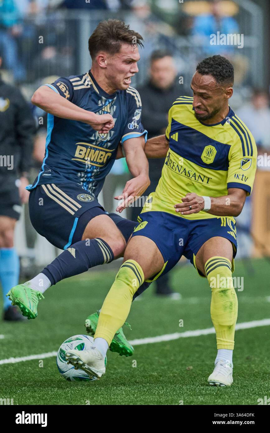 CHESTER, PA, États-Unis - 16 MARS 2025 : MLS match entre Philadelphia Union et Nashville SC au Subaru Park. ***USAGE ÉDITORIAL SEULEMENT*** Banque D'Images