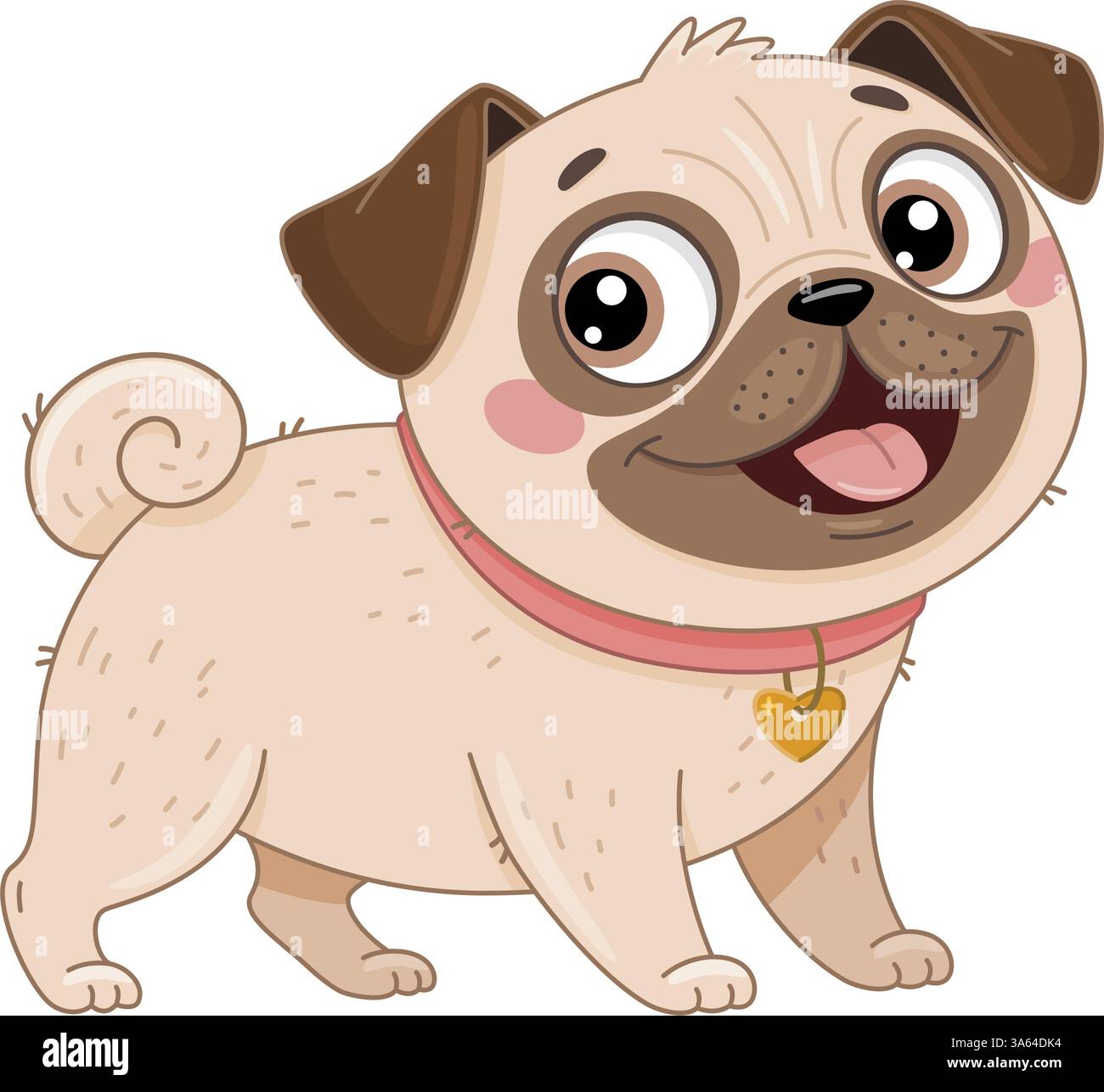 Adorable carillon de dessin animé. Petit chien sympathique et heureux. Design simple, style plat dessiné à la main. Parfait pour les livres pour enfants, les produits pour animaux de compagnie ou le contenu animé. Petit chien heureux, amical et affectueux Illustration de Vecteur