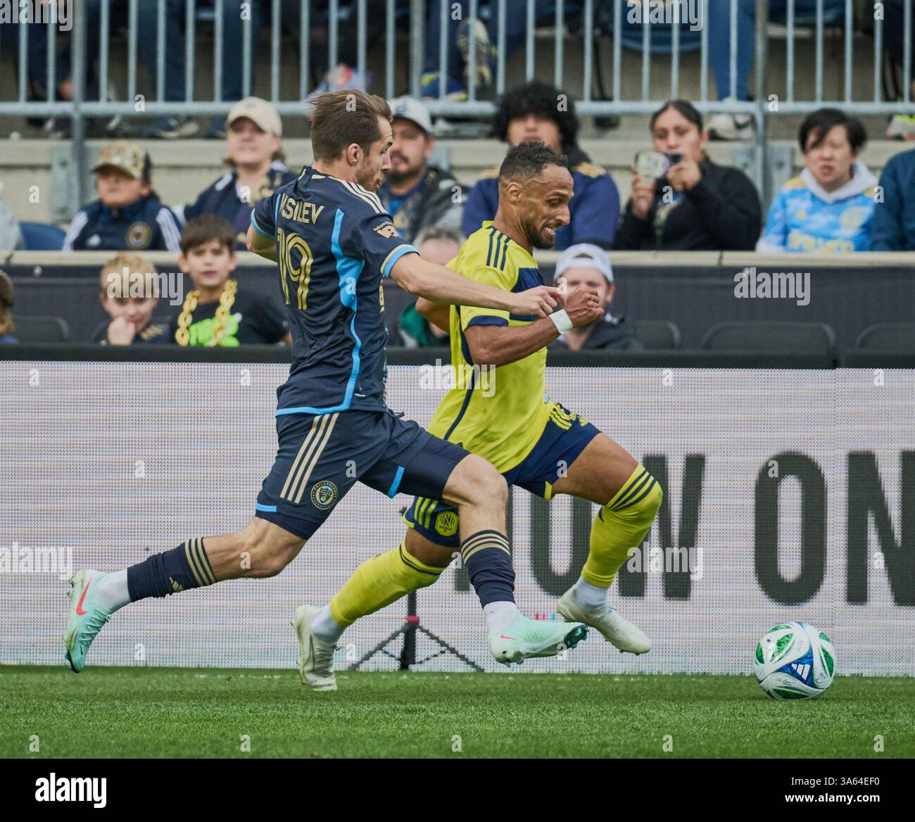 CHESTER, PA, États-Unis - 16 MARS 2025 : MLS match entre Philadelphia Union et Nashville SC au Subaru Park. ***USAGE ÉDITORIAL SEULEMENT*** Banque D'Images