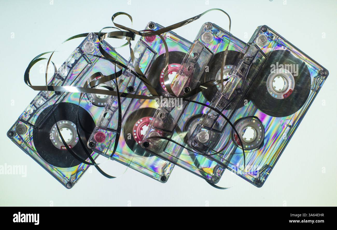 Vintage k7 sur fond bleu clair Banque D'Images