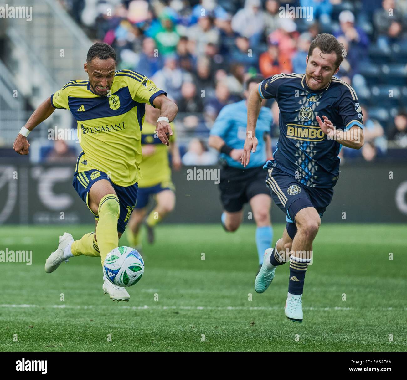CHESTER, PA, États-Unis - 16 MARS 2025 : MLS match entre Philadelphia Union et Nashville SC au Subaru Park. ***USAGE ÉDITORIAL SEULEMENT*** Banque D'Images
