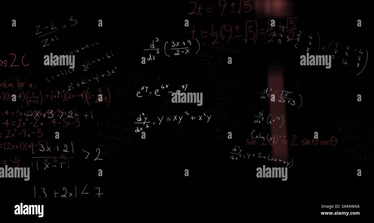 Équations mathématiques et formules flottant sur le tableau noir en salle de classe Banque D'Images